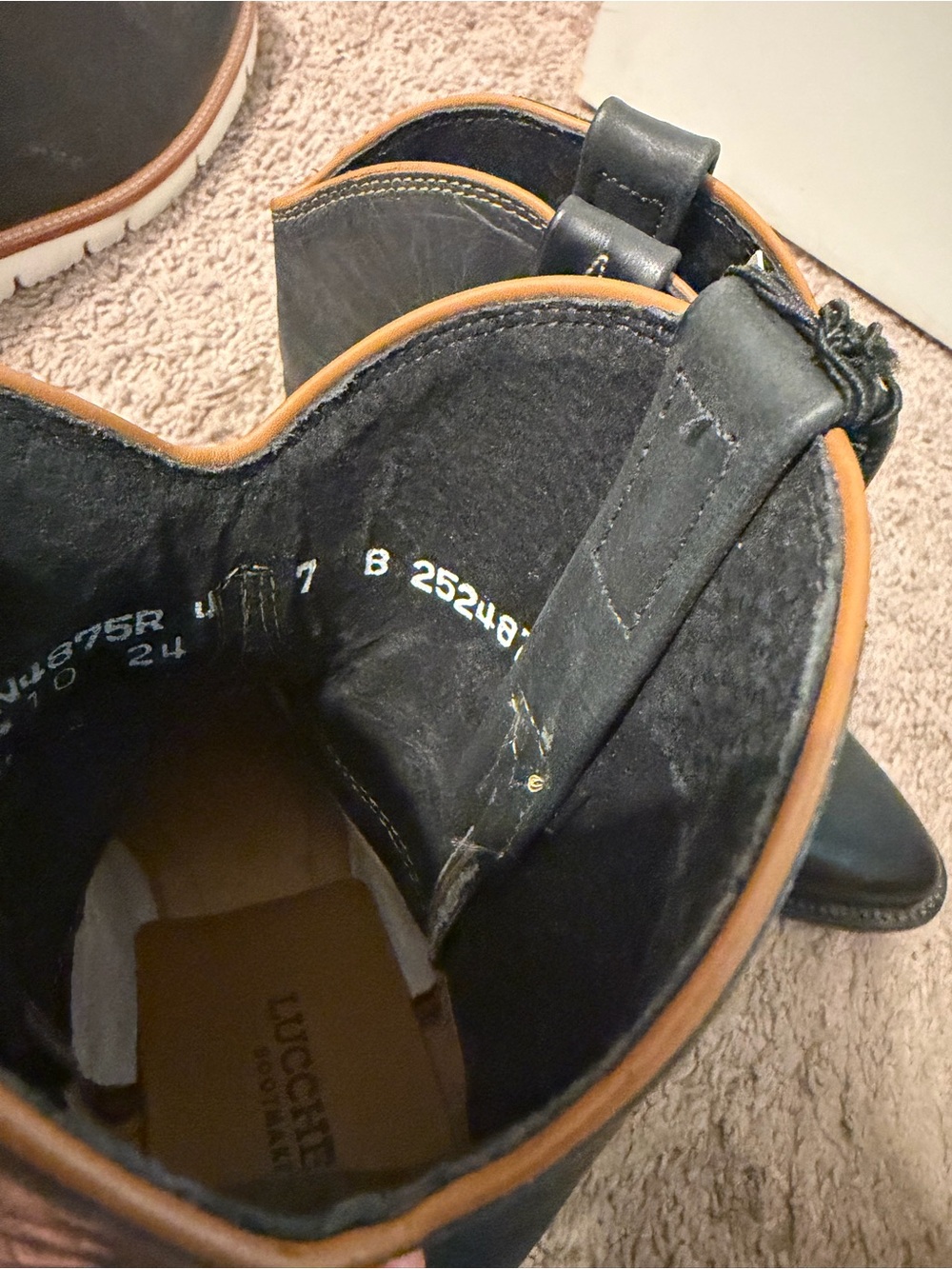 Lucchese Black Leather Cowboy Boots with Tan Accents - Picture 9 of 9